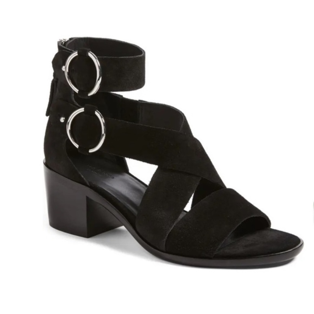 Black Suede Strappy Block Heel Sandal